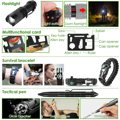 47 Piece Outdoor Survival Gear and Multi Tool Kit with Carry Pouch for Camping and Hiking