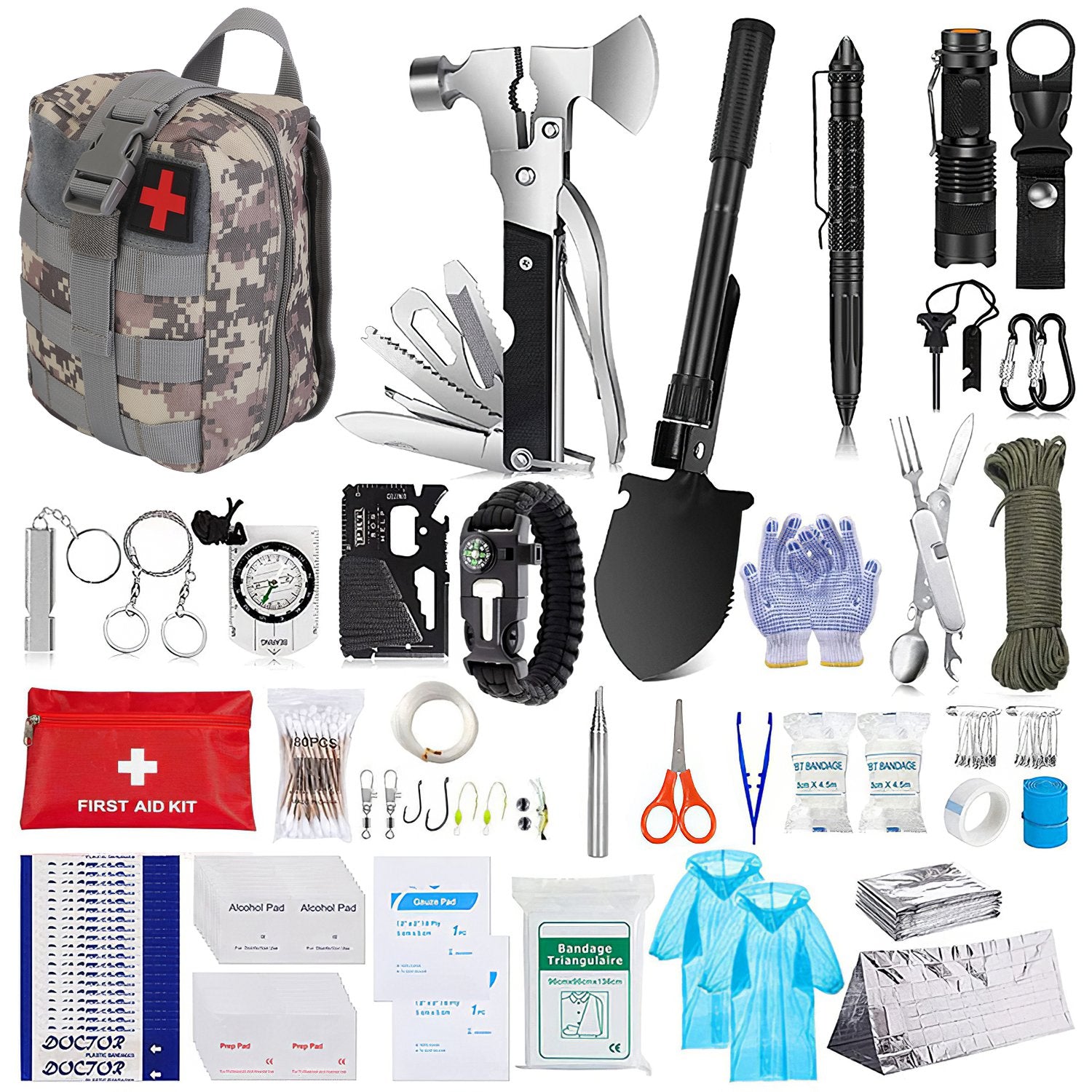 125 Piece Outdoor Survival Gear and Multi Tool Kit for Camping and Emergency Use