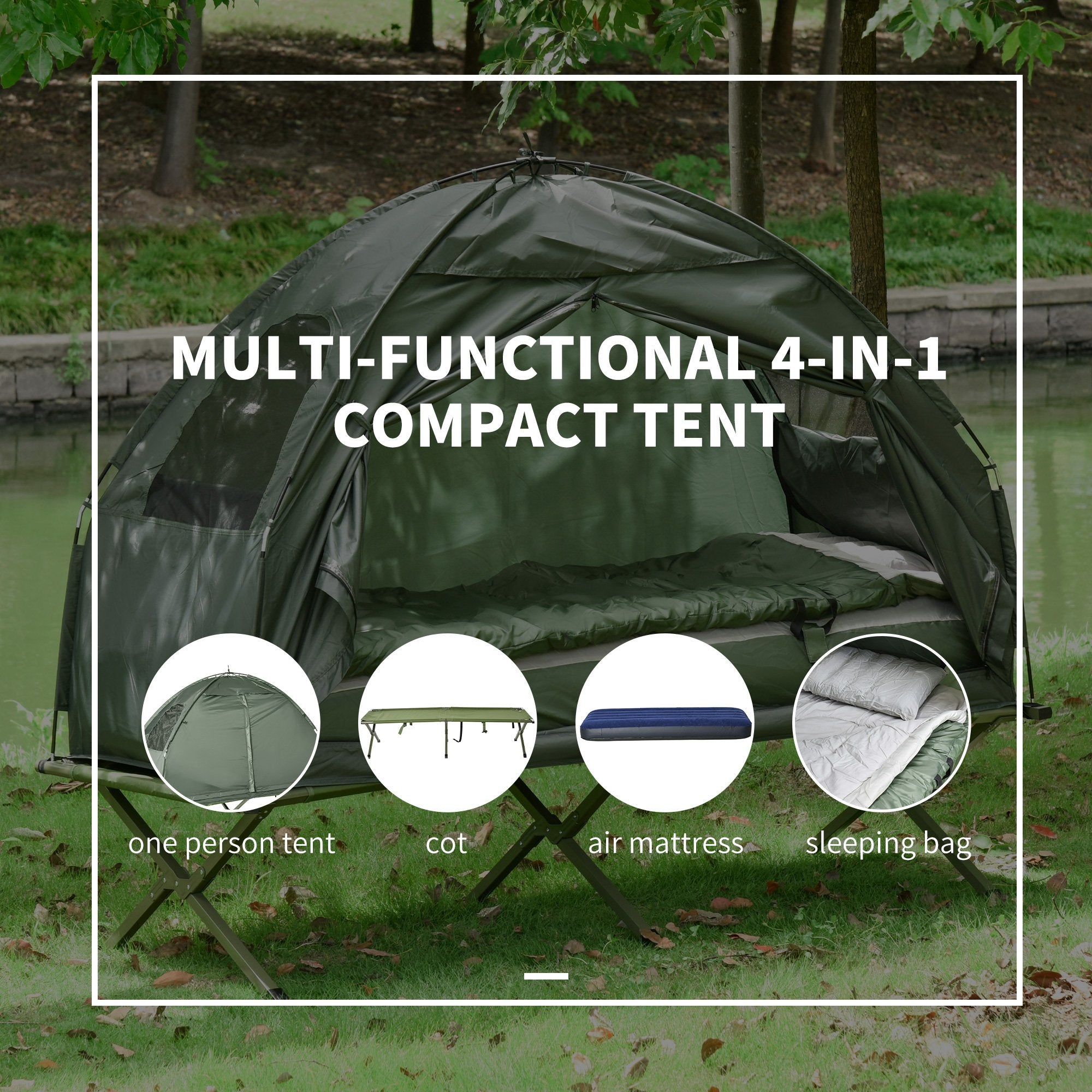 Folding Camping Cot with Air Mattress and Sleeping Bag Portable Outdoor Camping Bed