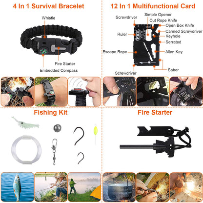 125 Piece Outdoor Survival Gear Kit for Camping and Hiking
