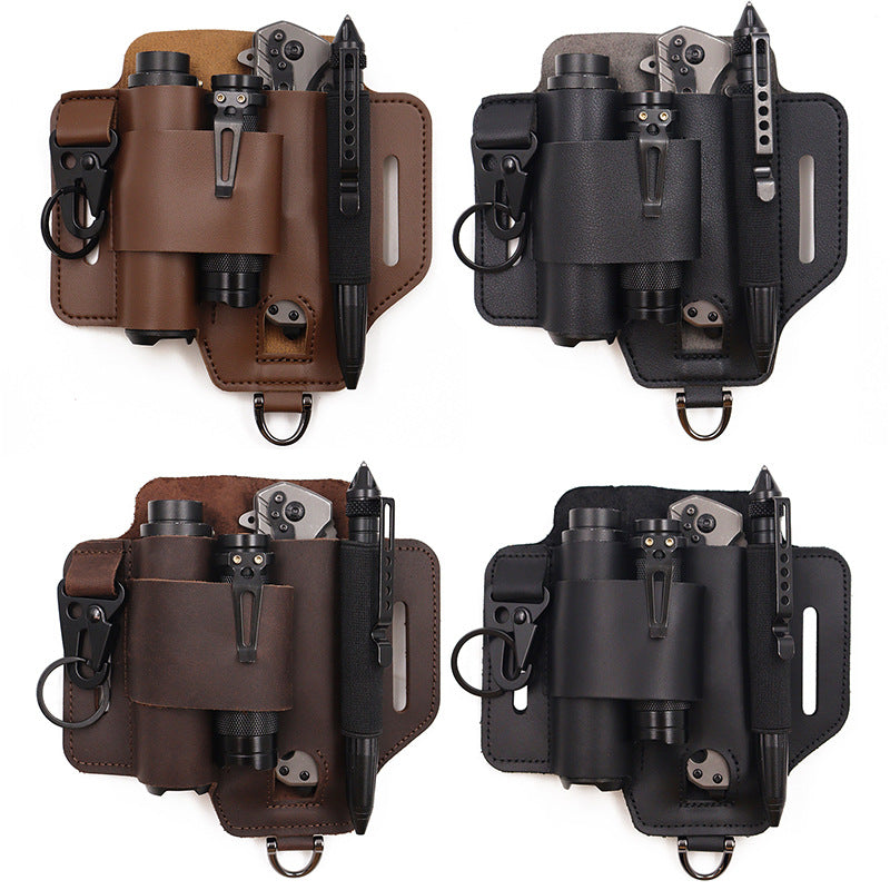 Outdoor Tool Storage Waist Bag with Leather Sheath for Camping and Hiking