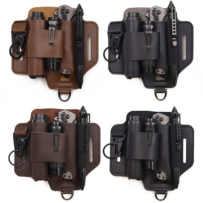 Outdoor Tool Storage Waist Bag with Leather Sheath for Camping and Hiking