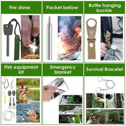 47 Piece Outdoor Survival Gear and First Aid Kit for Camping and Hiking