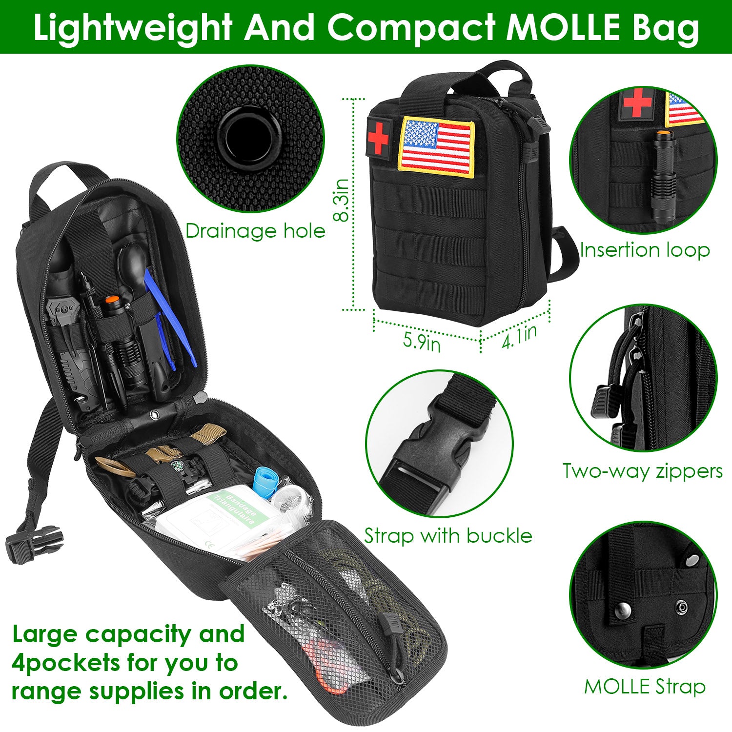47 Piece Outdoor Survival Gear and Multi Tool Kit with Carry Pouch for Camping and Hiking